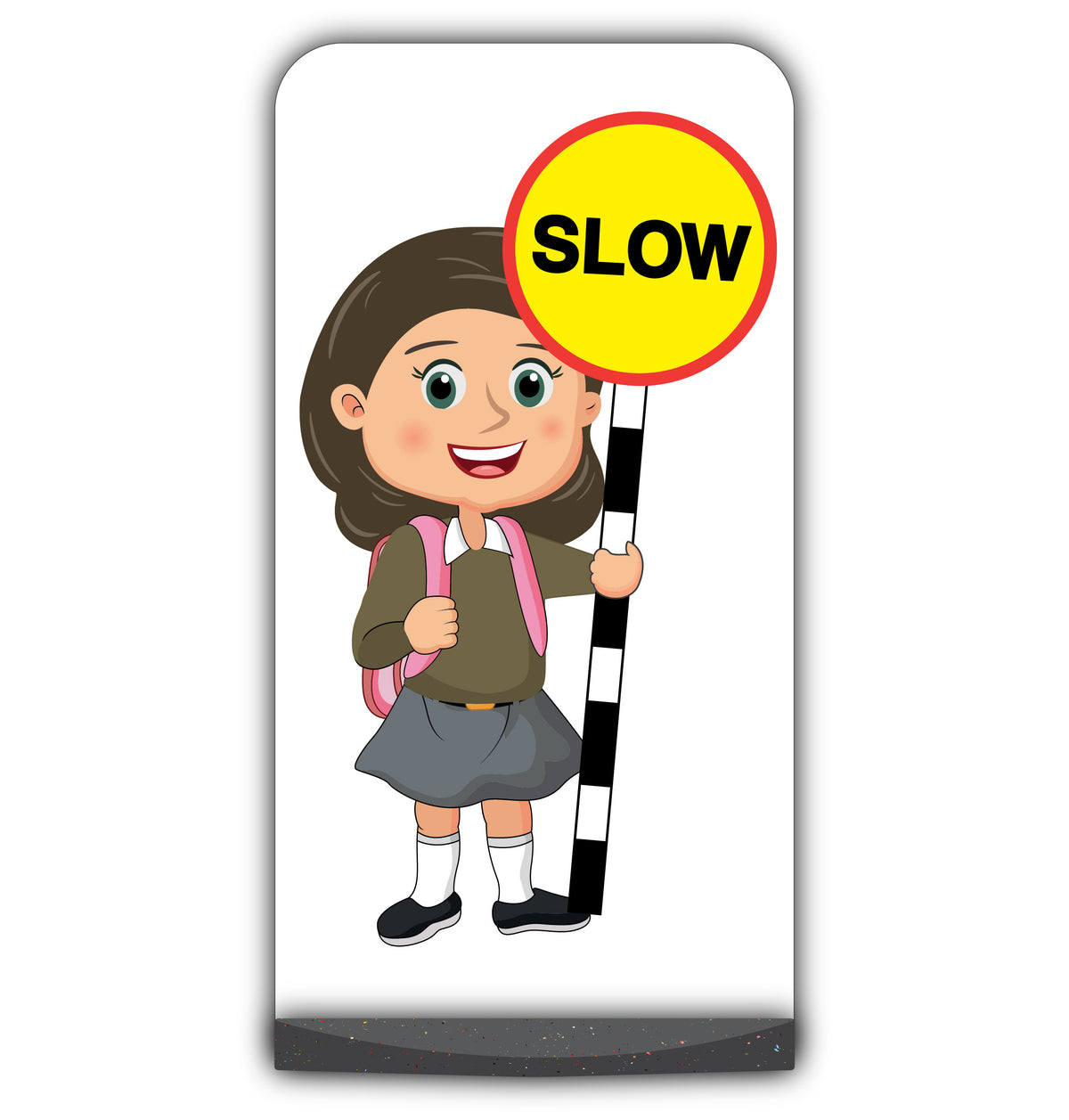School Kid Flat Panel Pavement Sign – Mollie – Slow – Brown Uniform