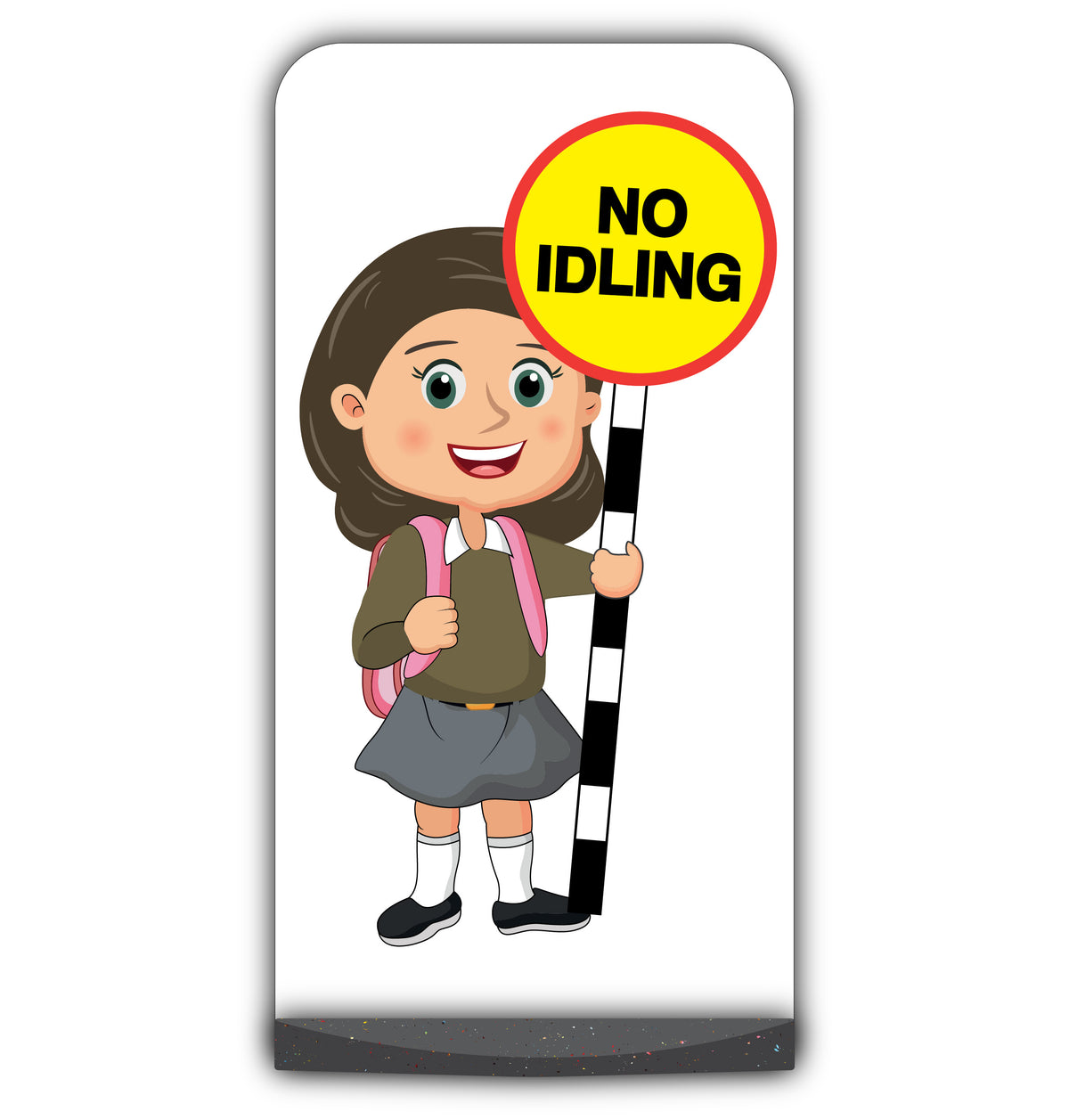 School Kid Flat Panel Pavement Sign – Mollie – No Idling – Brown Uniform