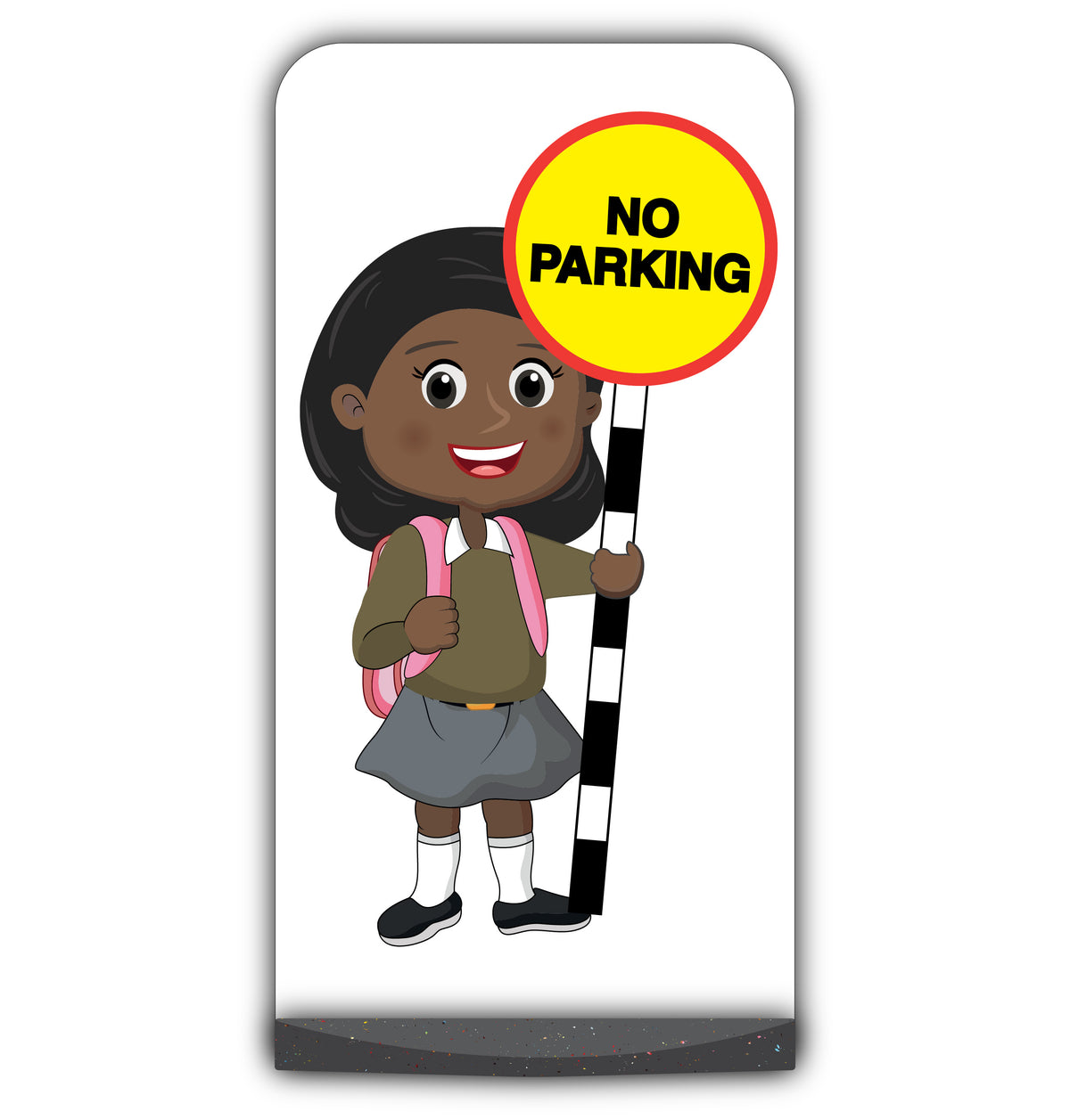 School Kid Flat Panel Pavement Sign – Naomi – No Parking – Brown Uniform