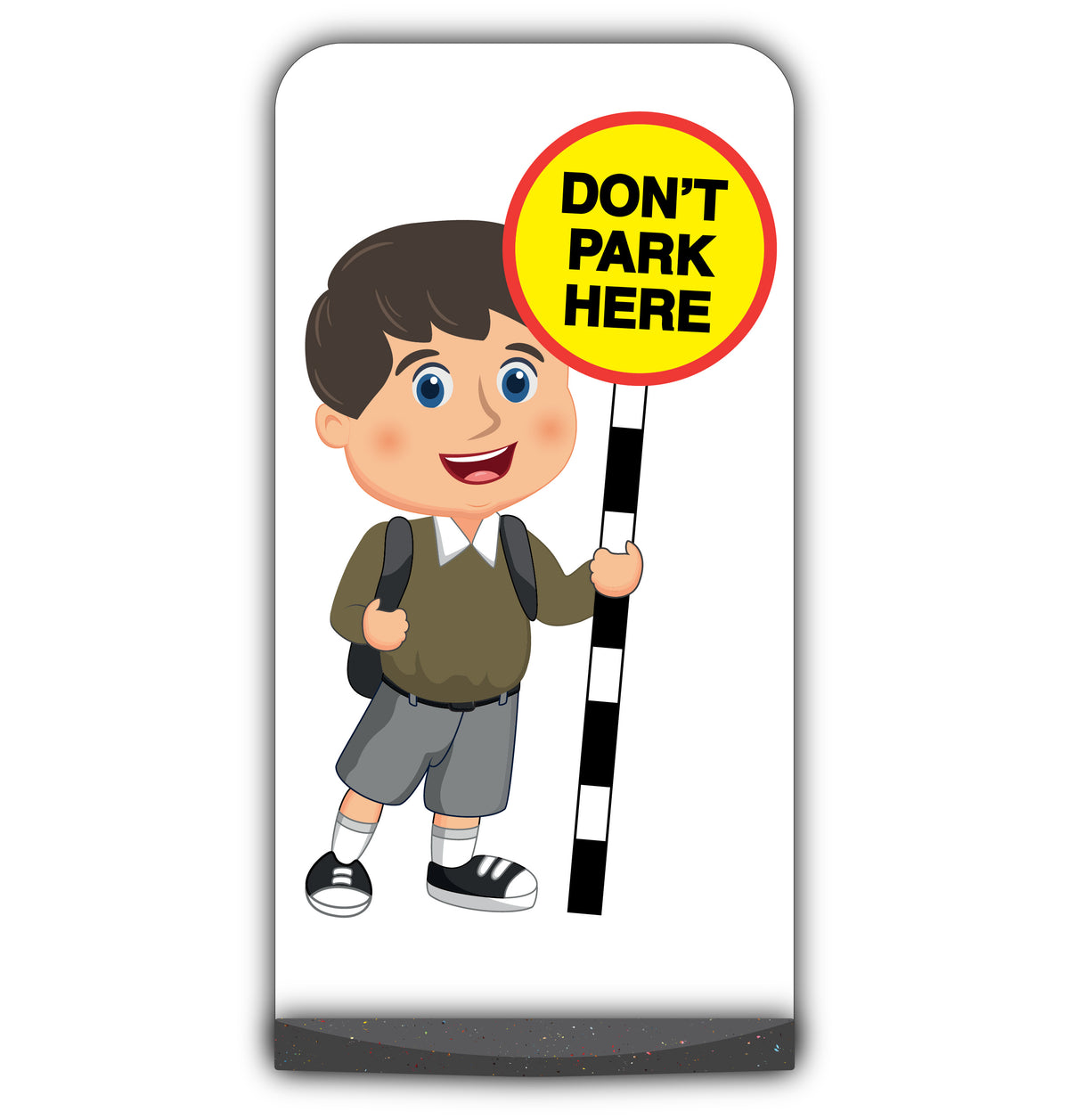 School Kid Flat Panel Pavement Sign – Charlie – Don’t Park Here – Brown Uniform