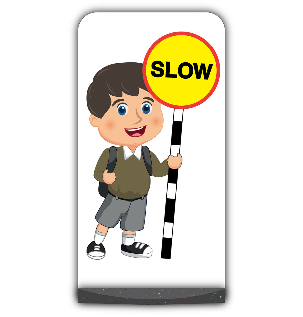 School Kid Flat Panel Pavement Sign – Charlie – Slow – Brown Uniform