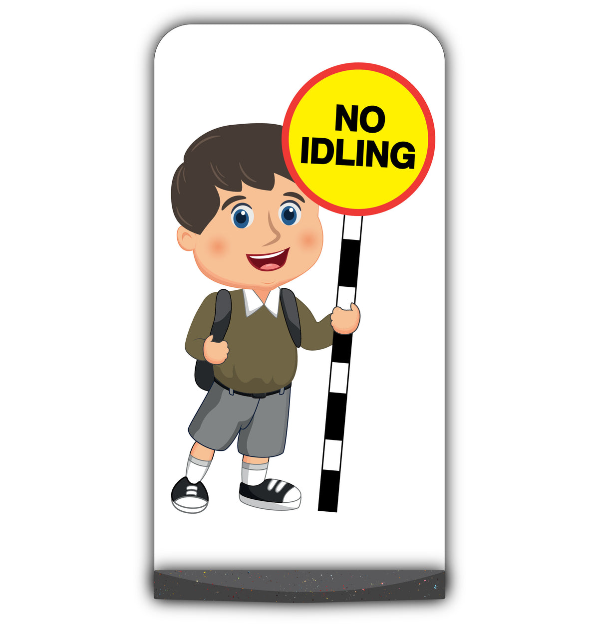 School Kid Flat Panel Pavement Sign – Charlie – No Idling – Brown Uniform
