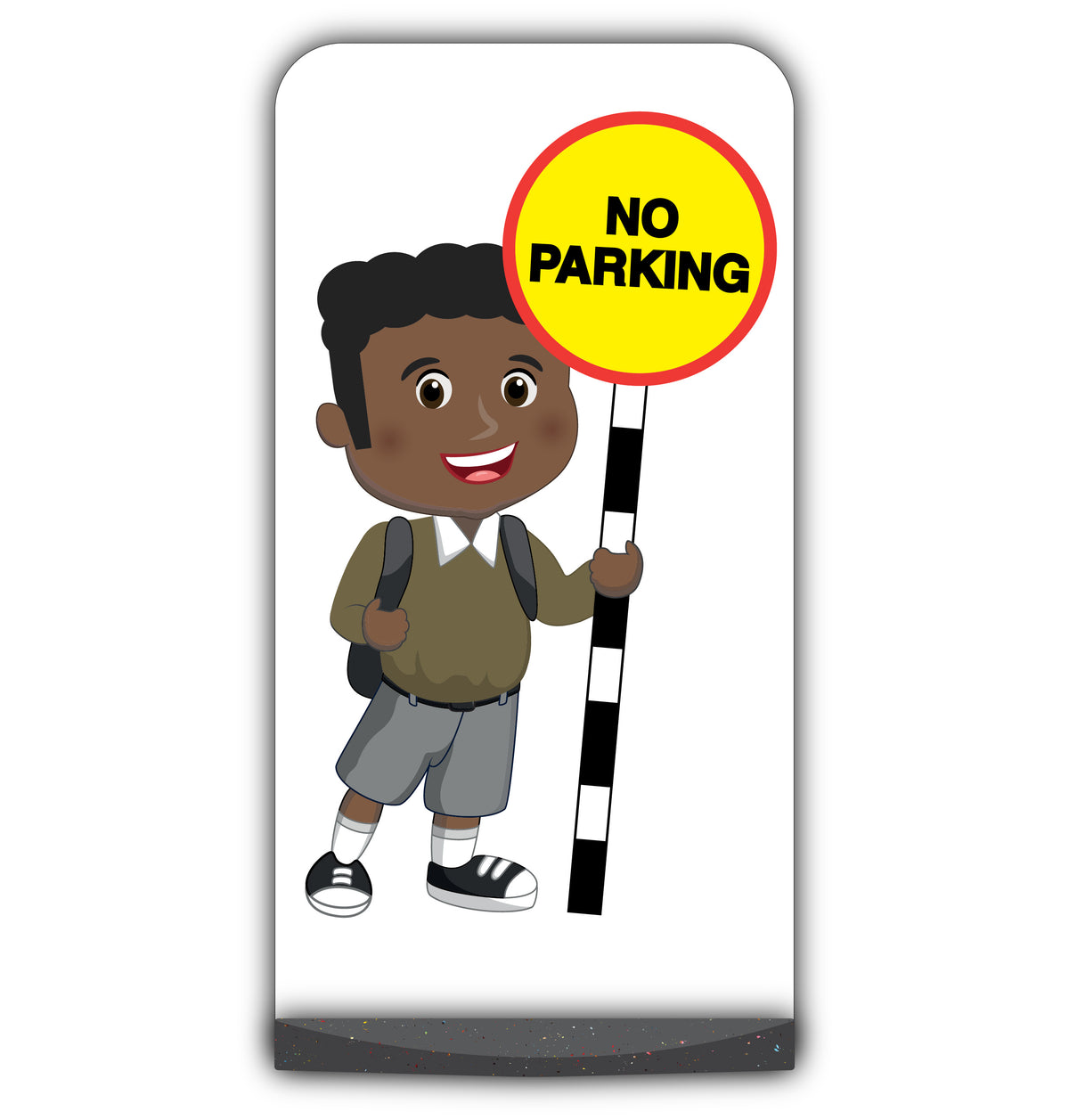 School Kid Flat Panel Pavement Sign – Toby – No Parking – Brown Uniform