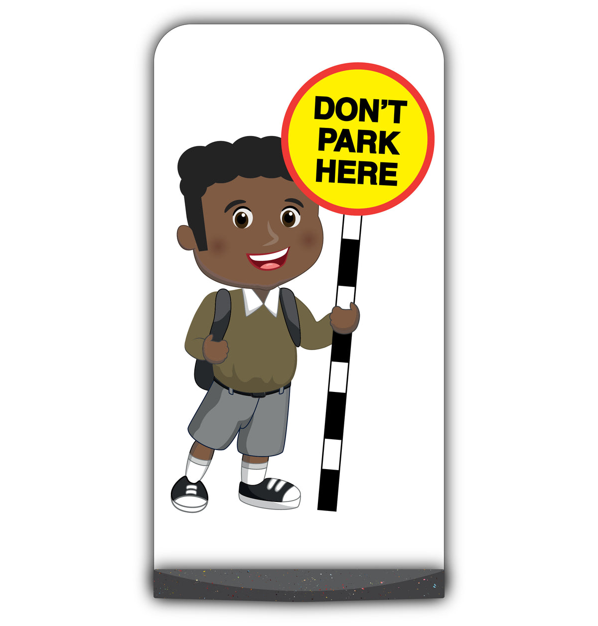 School Kid Flat Panel Pavement Sign – Toby – Don’t Park Here – Brown Uniform