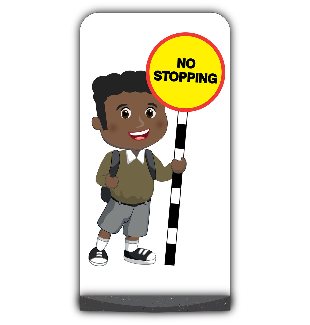 School Kid Flat Panel Pavement Sign – Toby – No Stopping – Brown Uniform