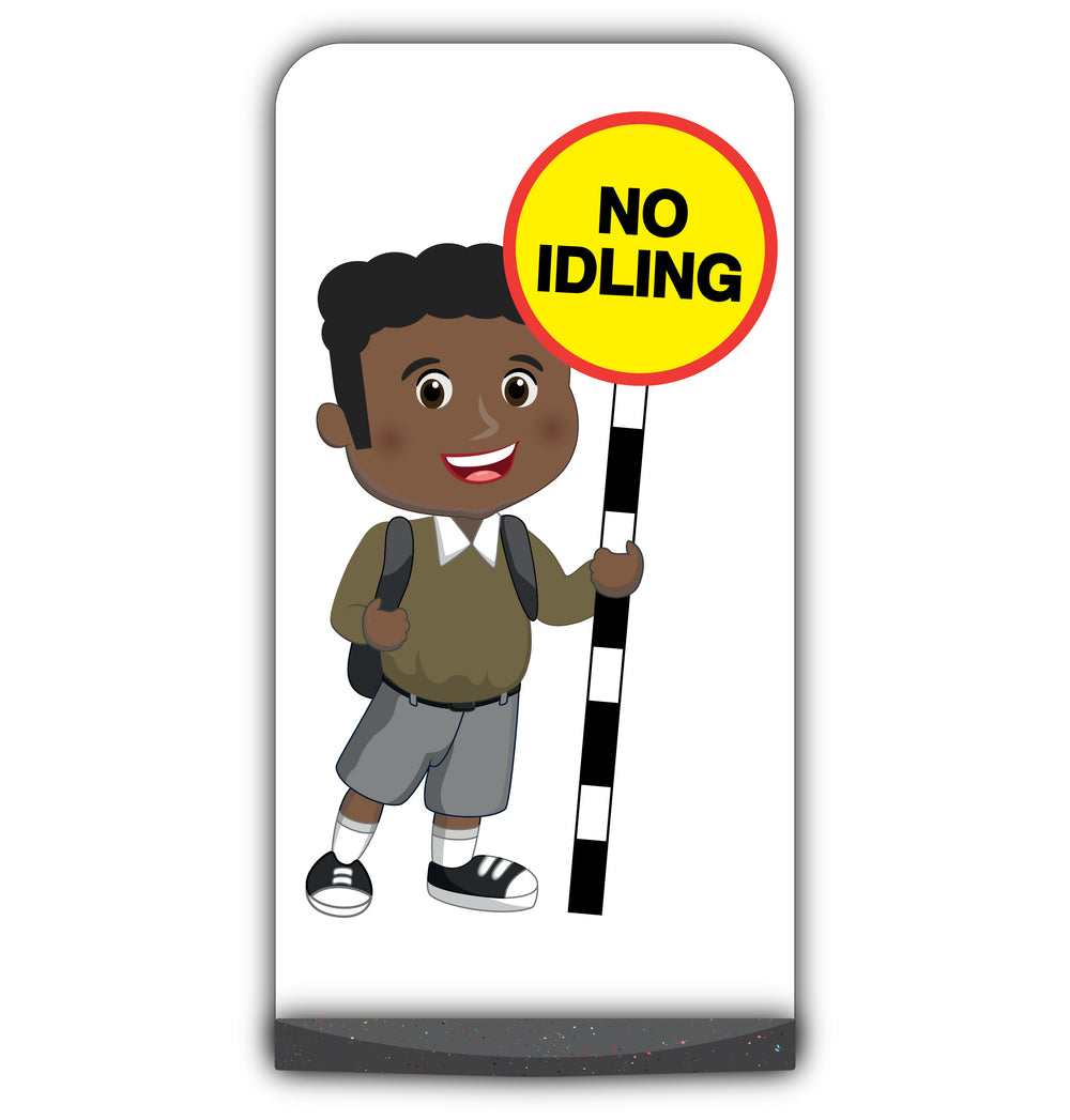 School Kid Flat Panel Pavement Sign – Toby – No Idling – Brown Uniform