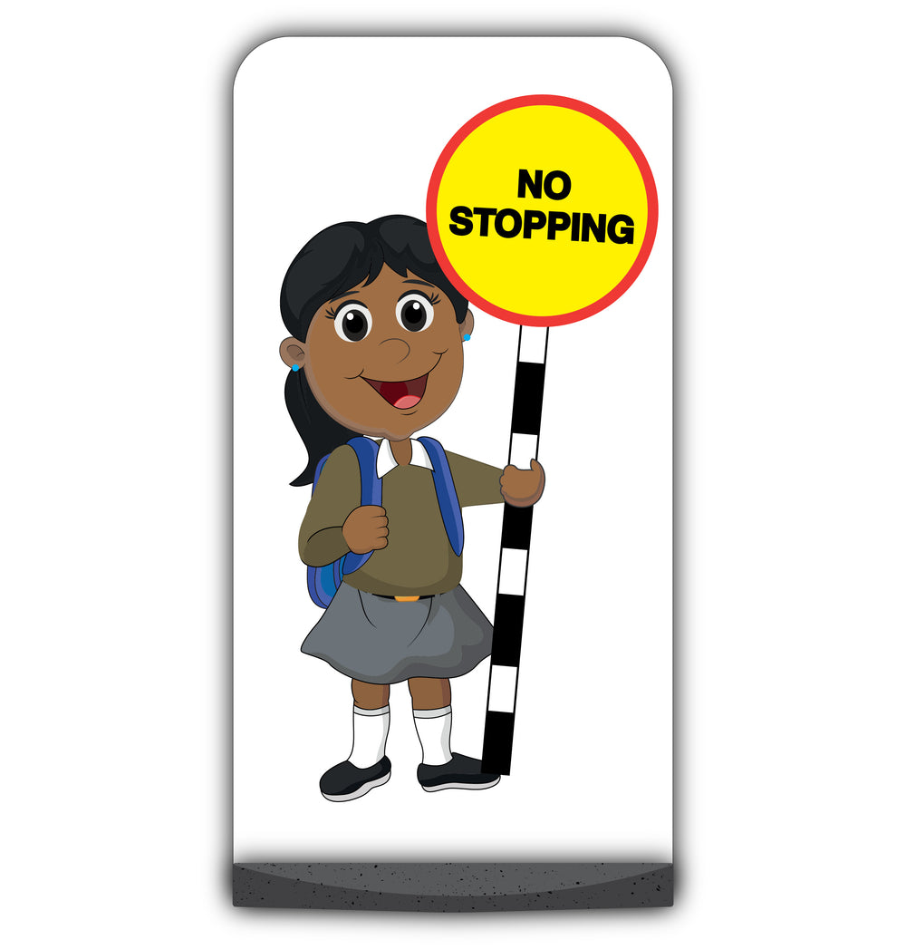 School Kid Flat Panel Pavement Sign – Ruby – No Stopping – Brown Uniform