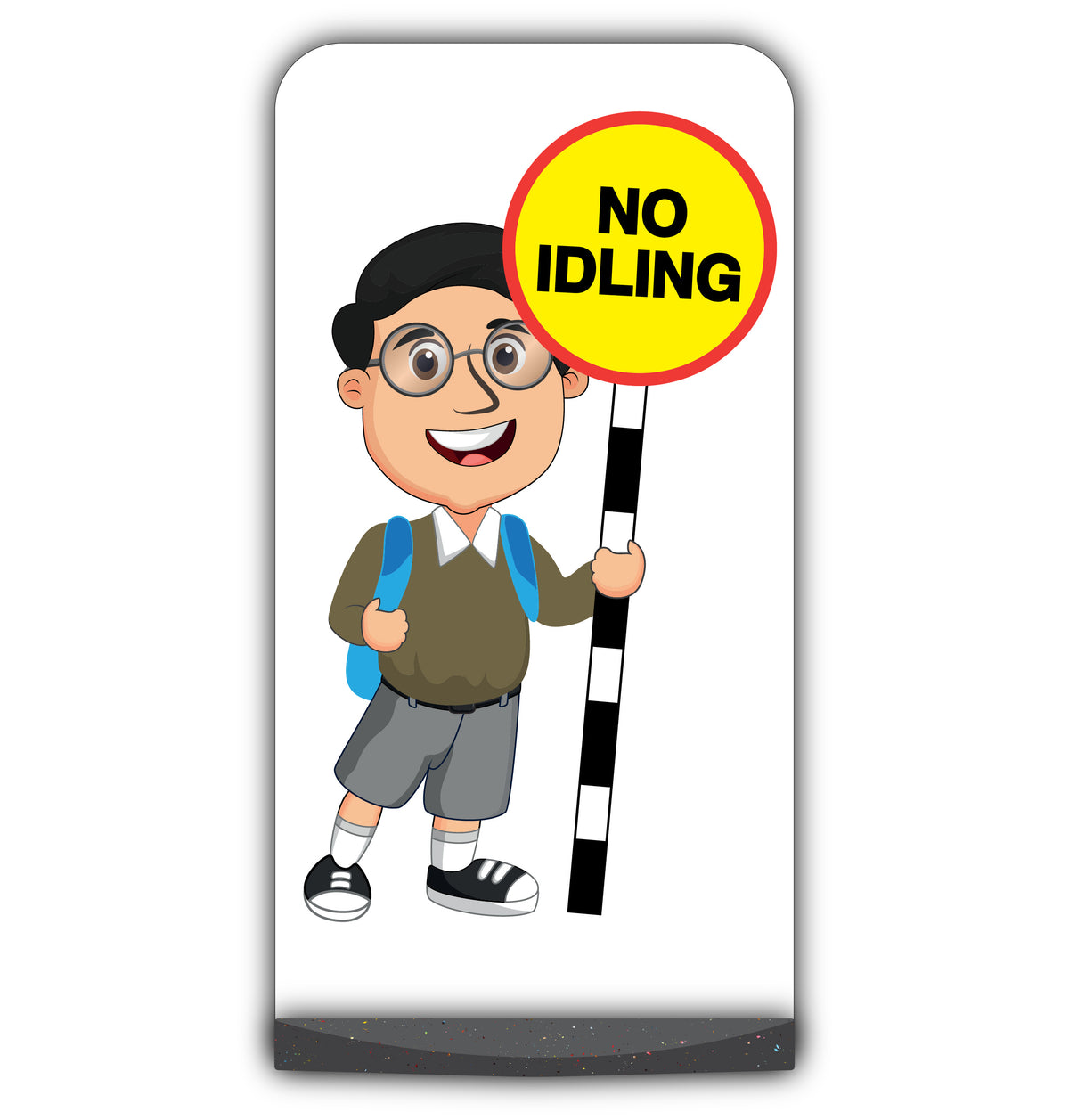 School Kid Flat Panel Pavement Sign – Liam – No Idling – Brown Uniform