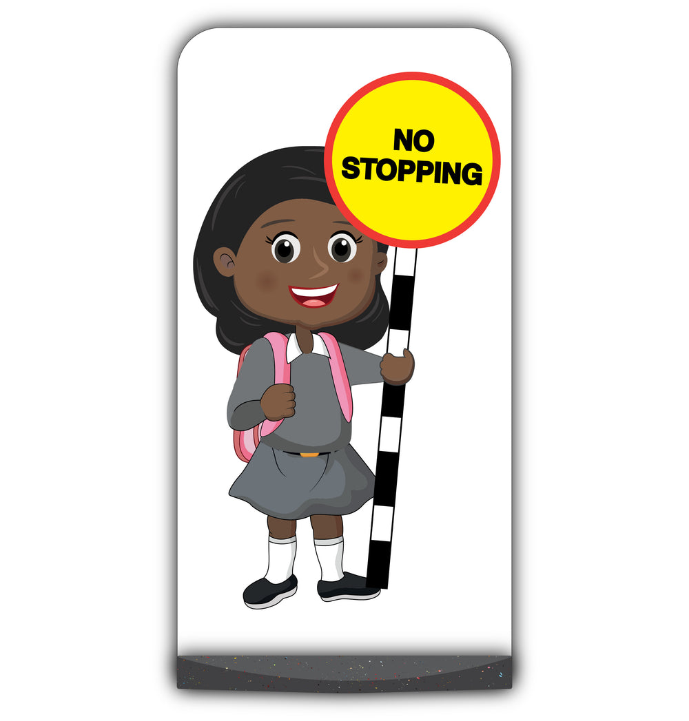 School Kid Flat Panel Pavement Sign – Naomi – No Stopping – Grey Uniform