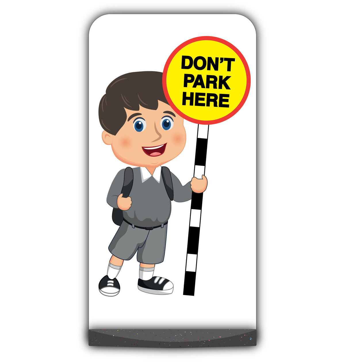 School Kid Flat Panel Pavement Sign – Charlie – Don’t Park Here – Grey Uniform