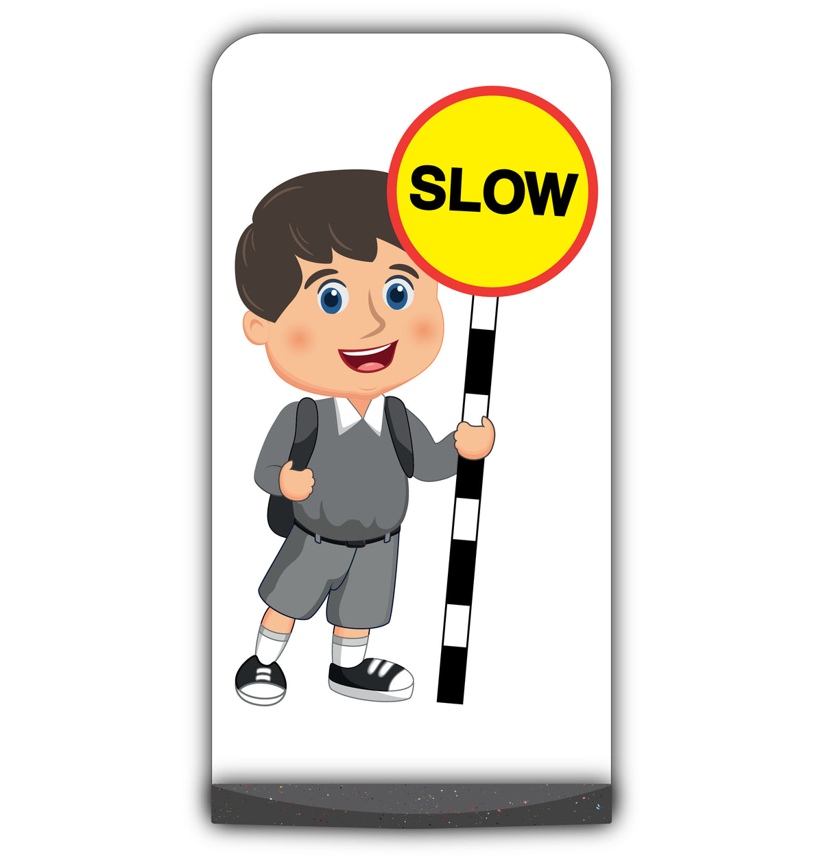 School Kid Flat Panel Pavement Sign – Charlie – Slow – Grey Uniform