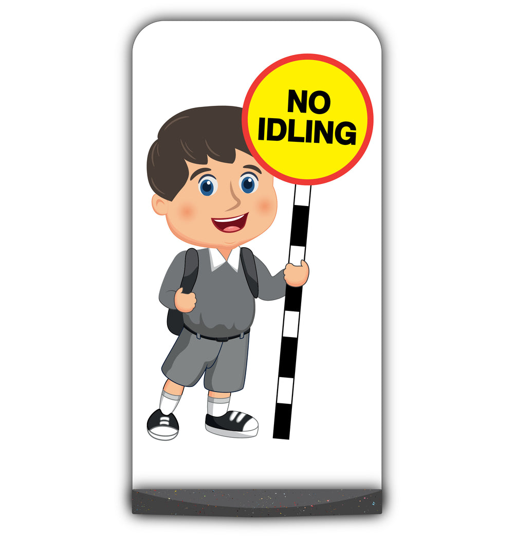 School Kid Flat Panel Pavement Sign – Charlie – No Idling – Grey Uniform