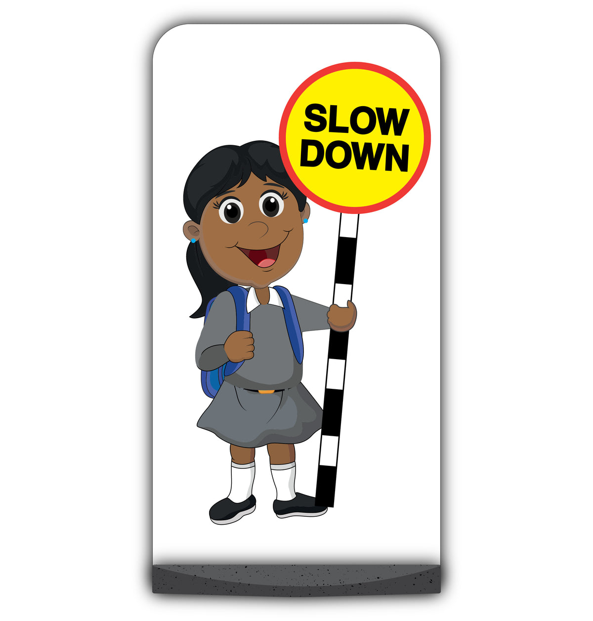 School Kid Flat Panel Pavement Sign – Ruby – Slow Down – Grey Uniform