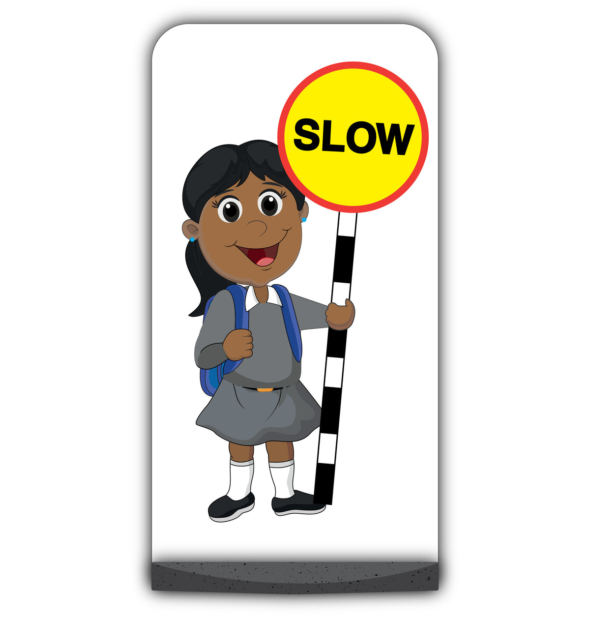 School Kid Flat Panel Pavement Sign – Ruby – Slow – Grey Uniform
