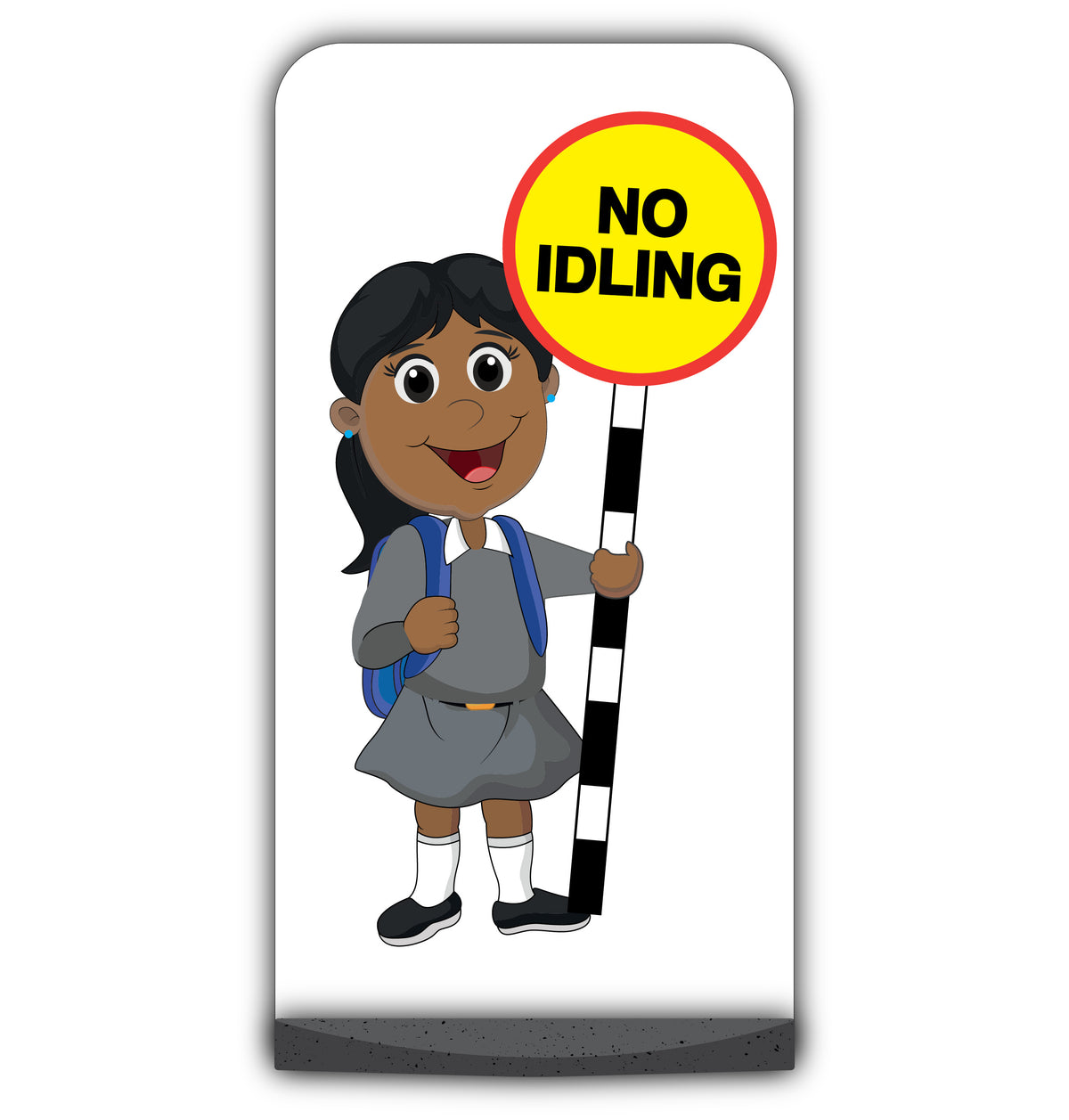 School Kid Flat Panel Pavement Sign – Ruby – No Idling – Grey Uniform