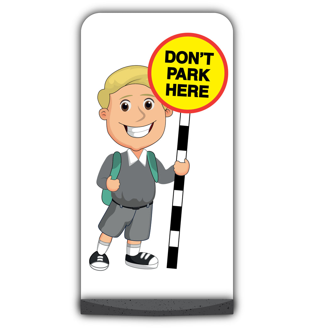 School Kid Flat Panel Pavement Sign – Finn – Don’t Park Here – Grey Uniform
