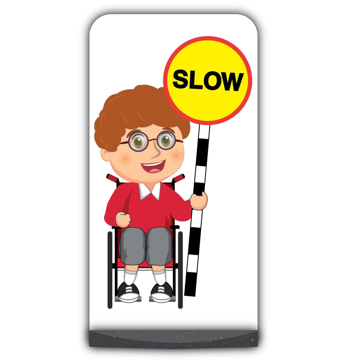 School Kid Flat Panel Pavement Sign – Ben – Slow – Red Uniform