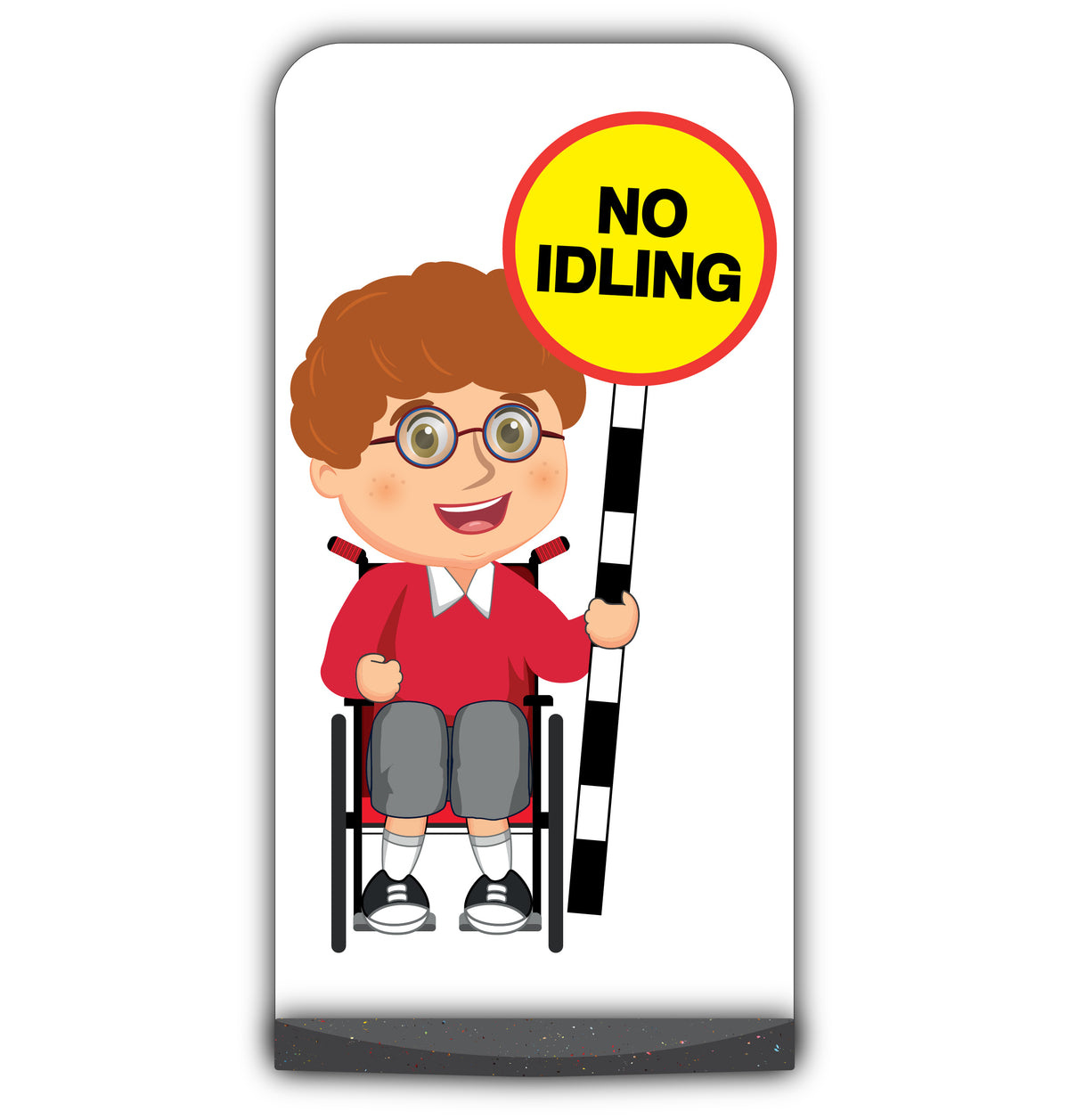 School Kid Flat Panel Pavement Sign – Ben – No Idling – Red Uniform