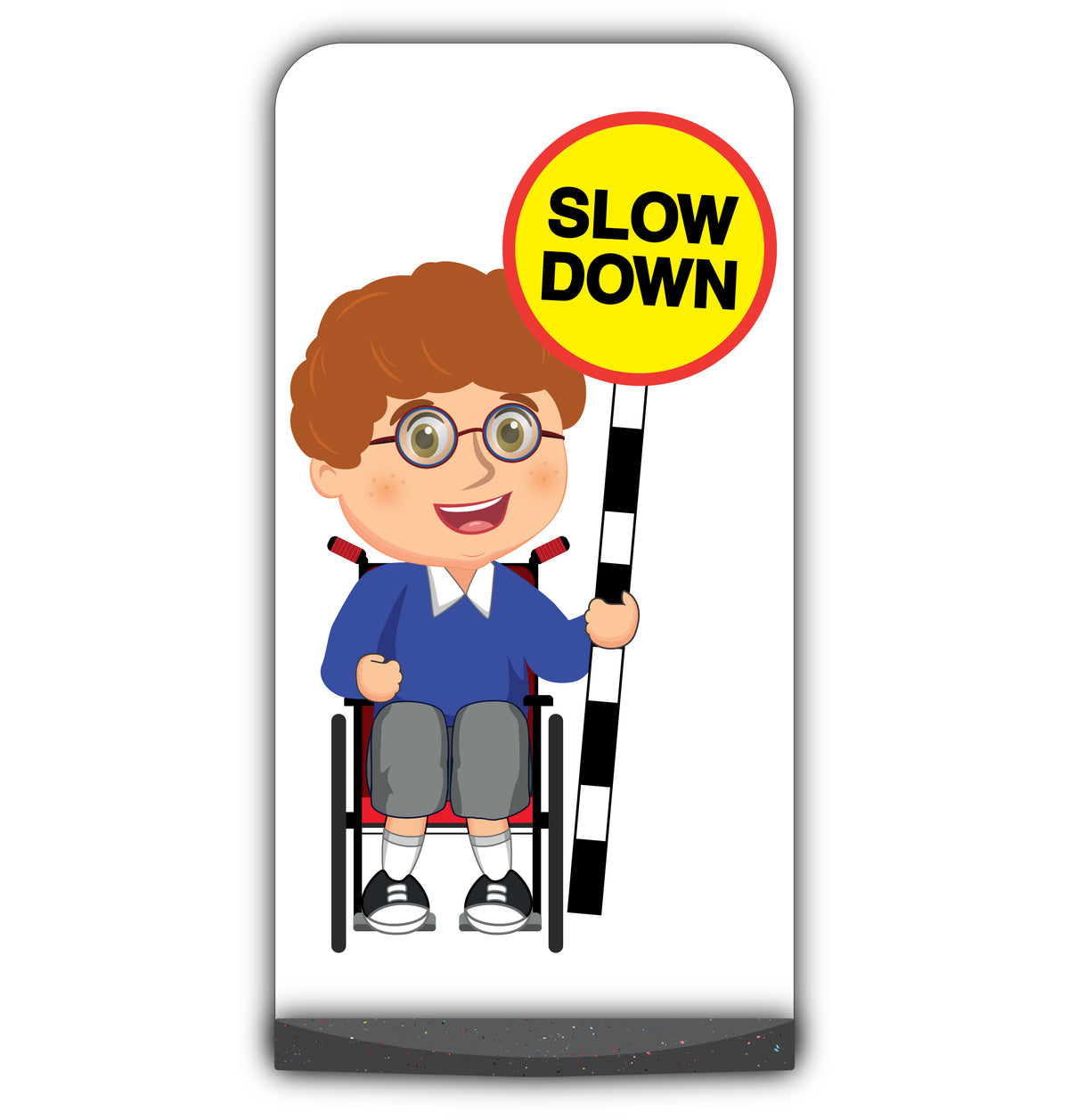 School Kid Flat Panel Pavement Sign – Ben – Slow Down – Blue Uniform