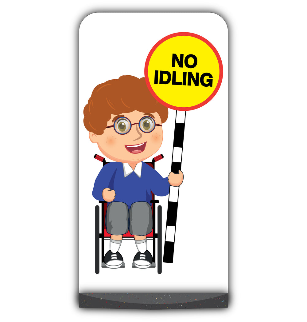 School Kid Flat Panel Pavement Sign – Ben – No Idling – Blue Uniform