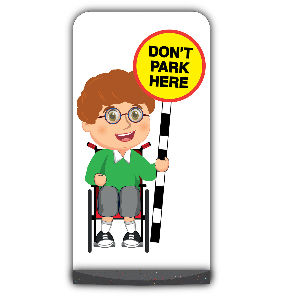 School Kid Flat Panel Pavement Sign – Ben – Don’t Park Here – Green Uniform