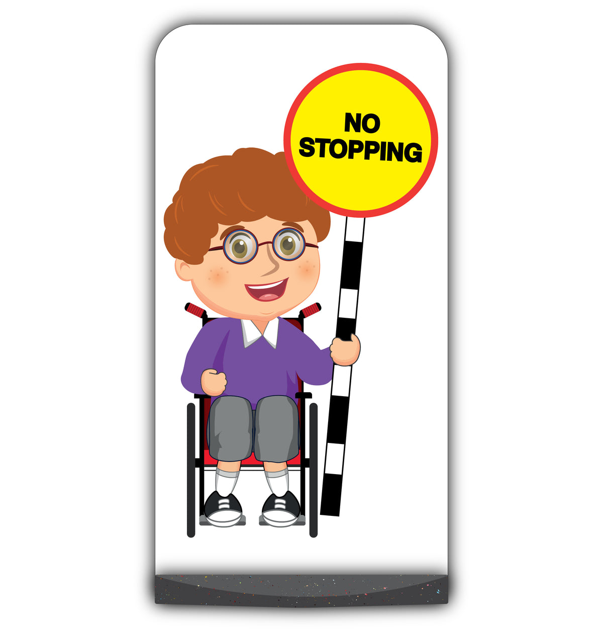 School Kid Flat Panel Pavement Sign – Ben – No Stopping – Purple Uniform