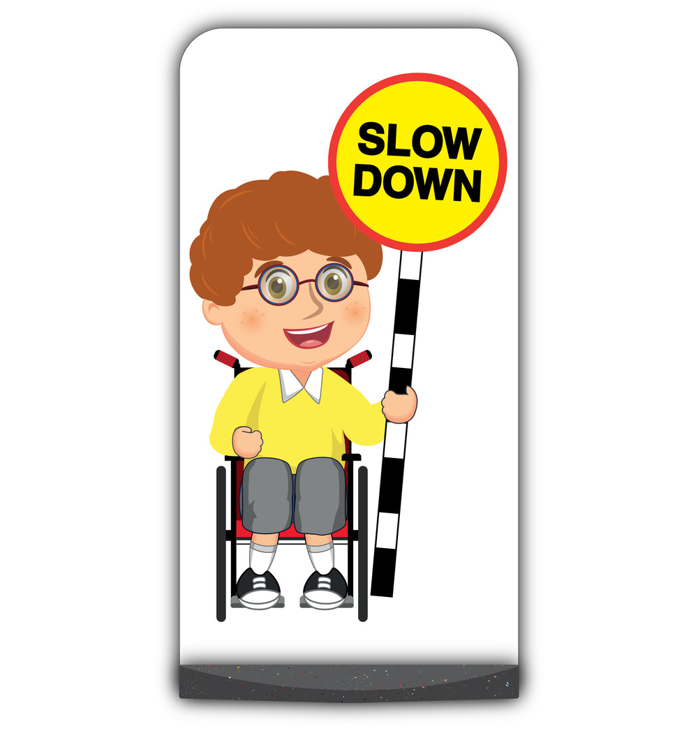 School Kid Flat Panel Pavement Sign – Ben – Slow Down – Yellow Uniform