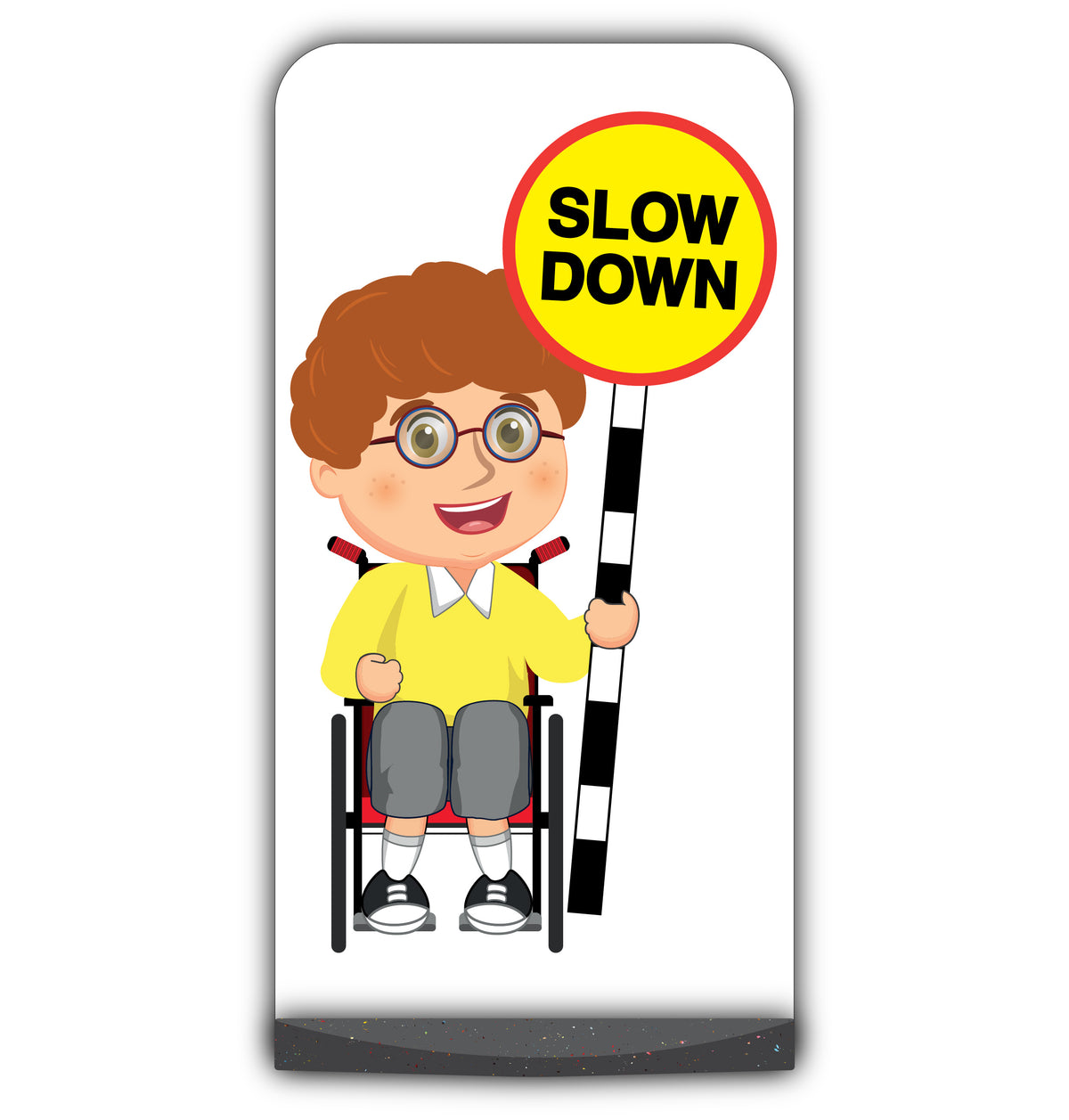 School Kid Flat Panel Pavement Sign – Ben – Slow Down – Yellow Uniform