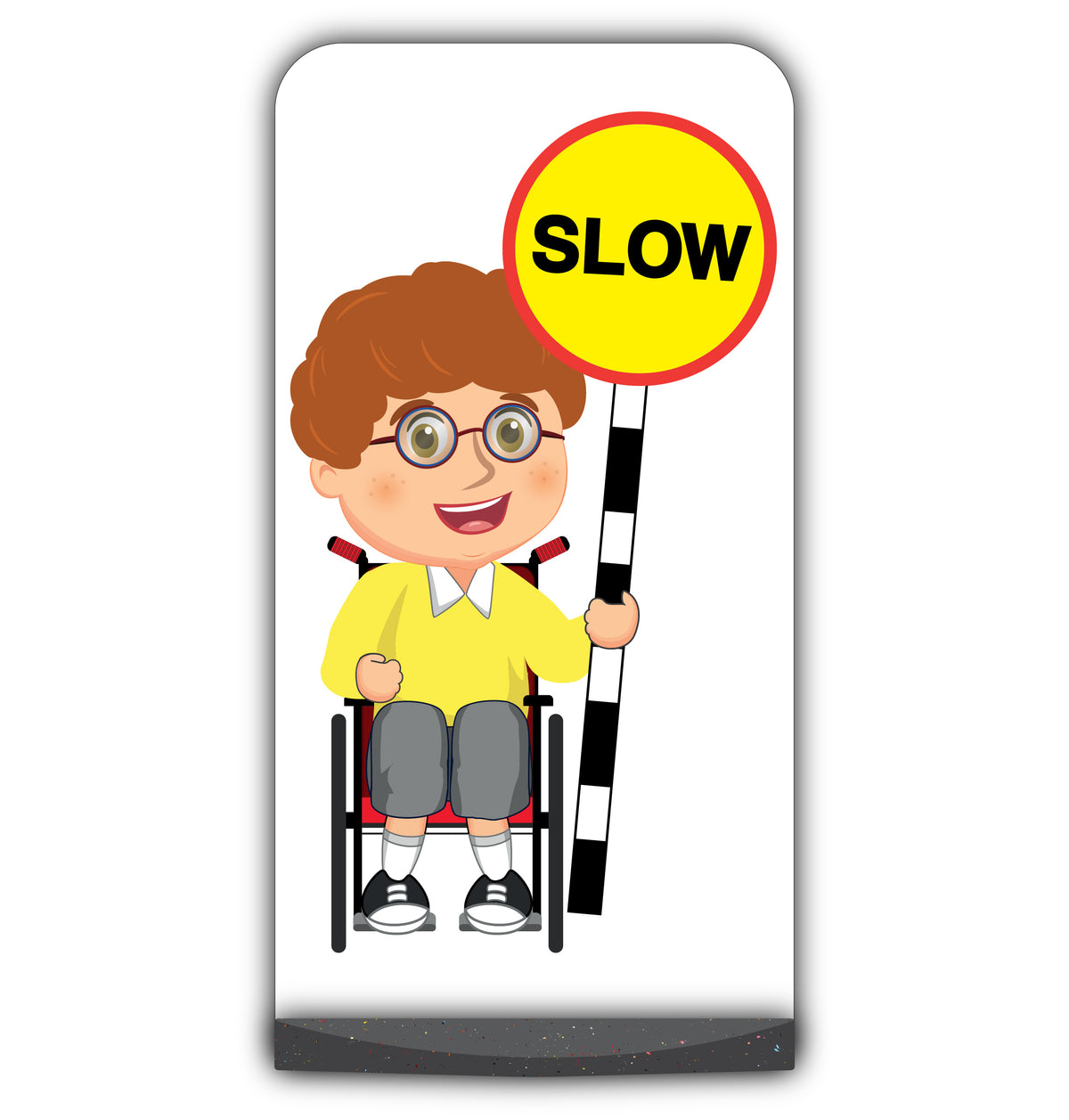 School Kid Flat Panel Pavement Sign – Ben – Slow – Yellow Uniform