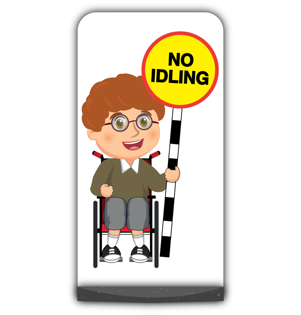 School Kid Flat Panel Pavement Sign – Ben – No Idling – Brown Uniform
