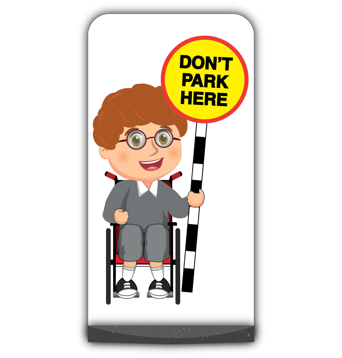 School Kid Flat Panel Pavement Sign – Ben – Don’t Park Here – Grey Uniform