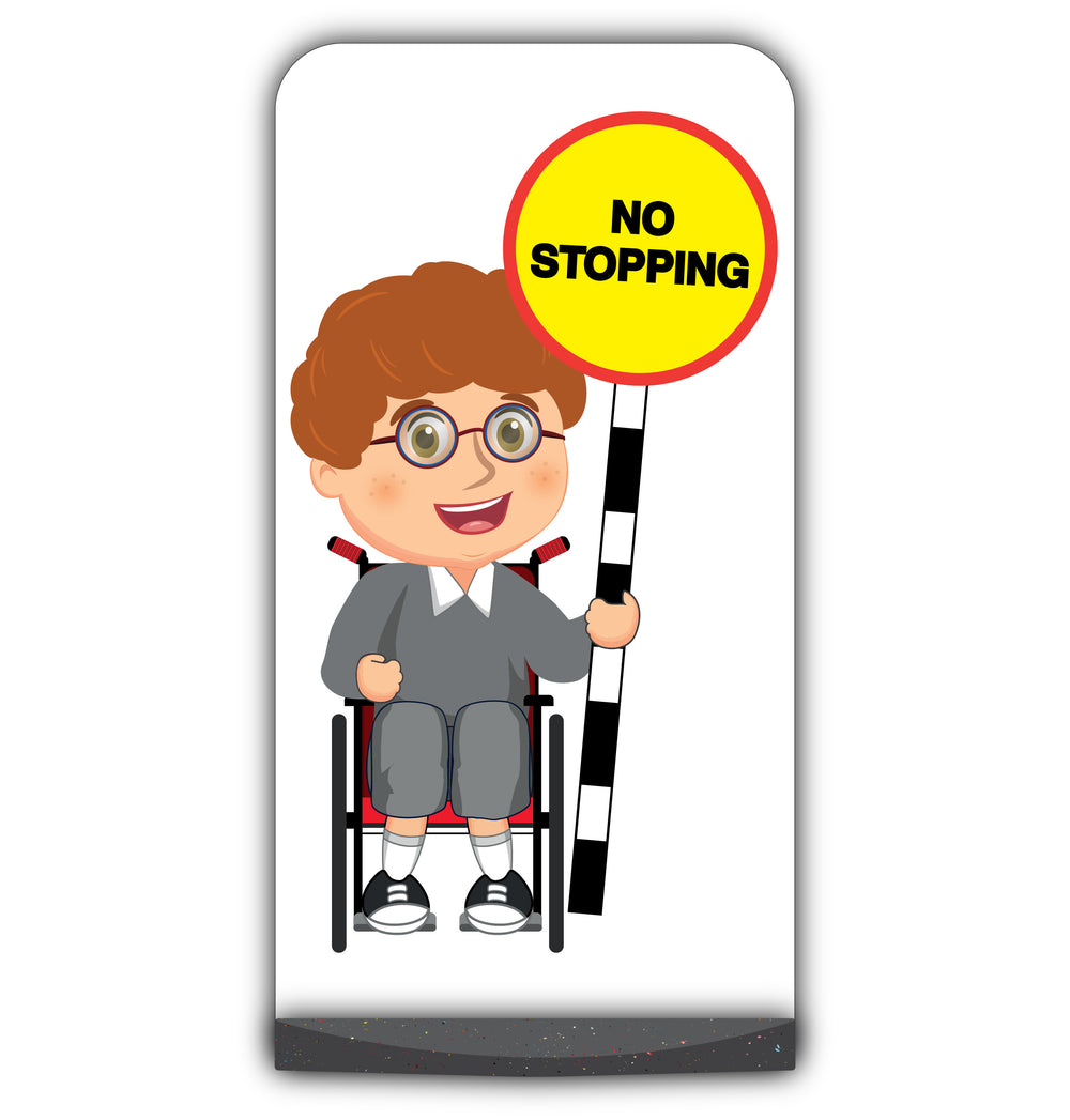 School Kid Flat Panel Pavement Sign – Ben – No Stopping – Grey Uniform