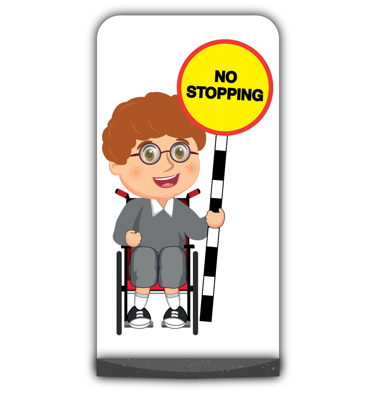 School Kid Flat Panel Pavement Sign – Ben – No Stopping – Grey Uniform