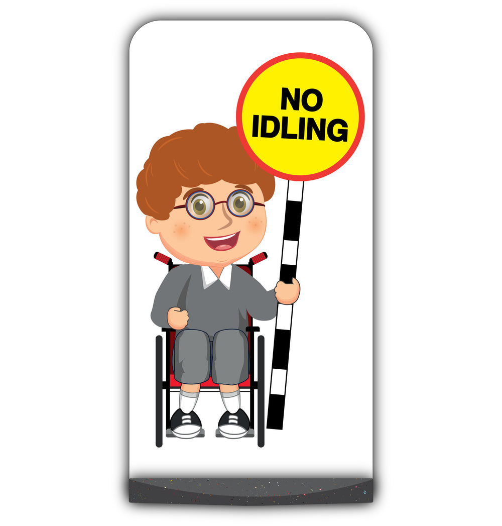 School Kid Flat Panel Pavement Sign – Ben – No Idling – Grey Uniform