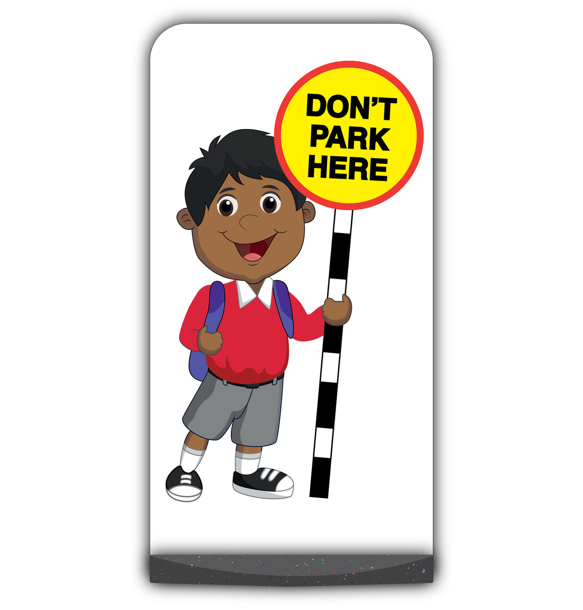 School Kid Flat Panel Pavement Sign – Kamal – Don’t Park Here – Red Uniform