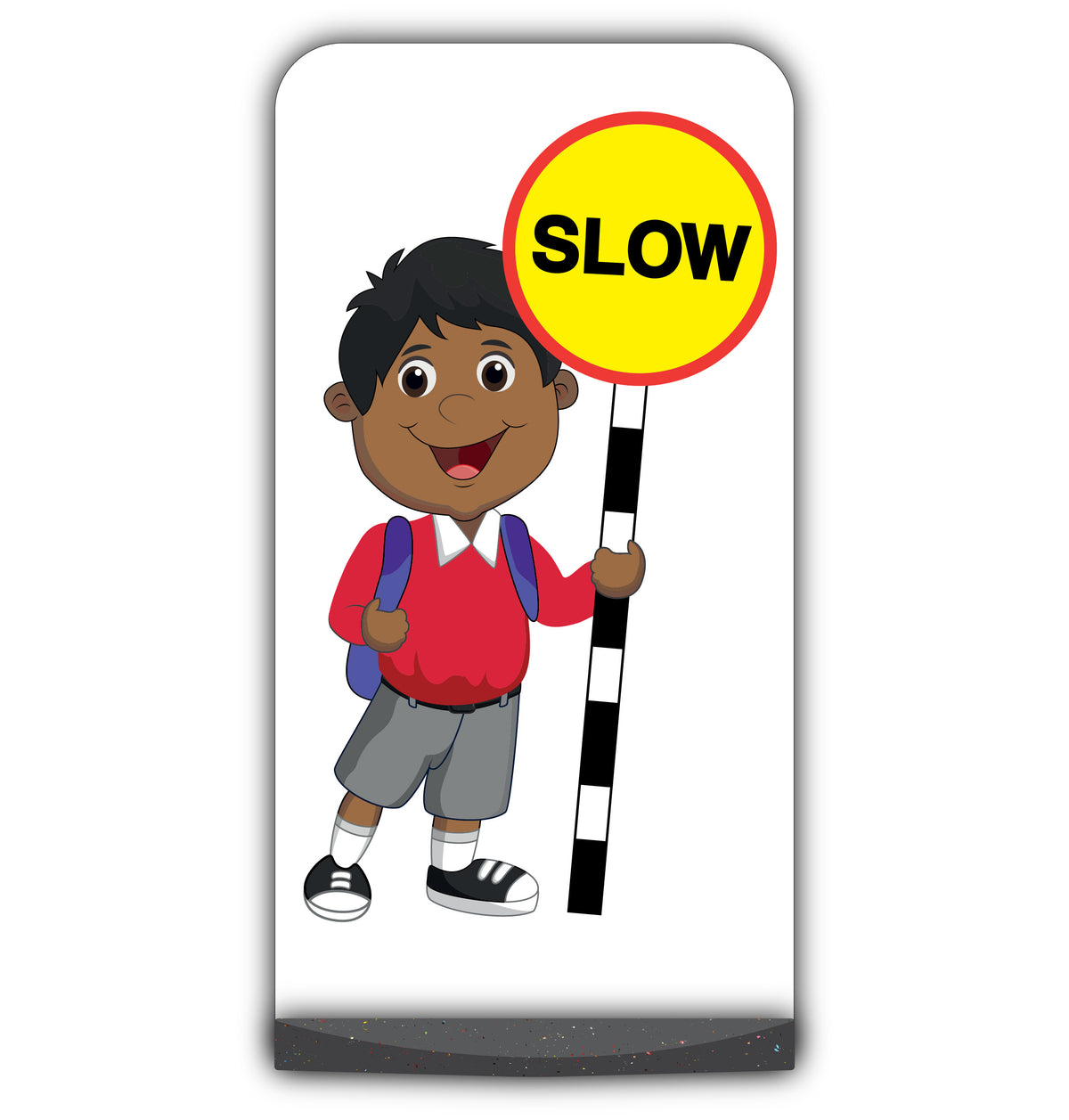 School Kid Flat Panel Pavement Sign – Kamal – Slow – Red Uniform