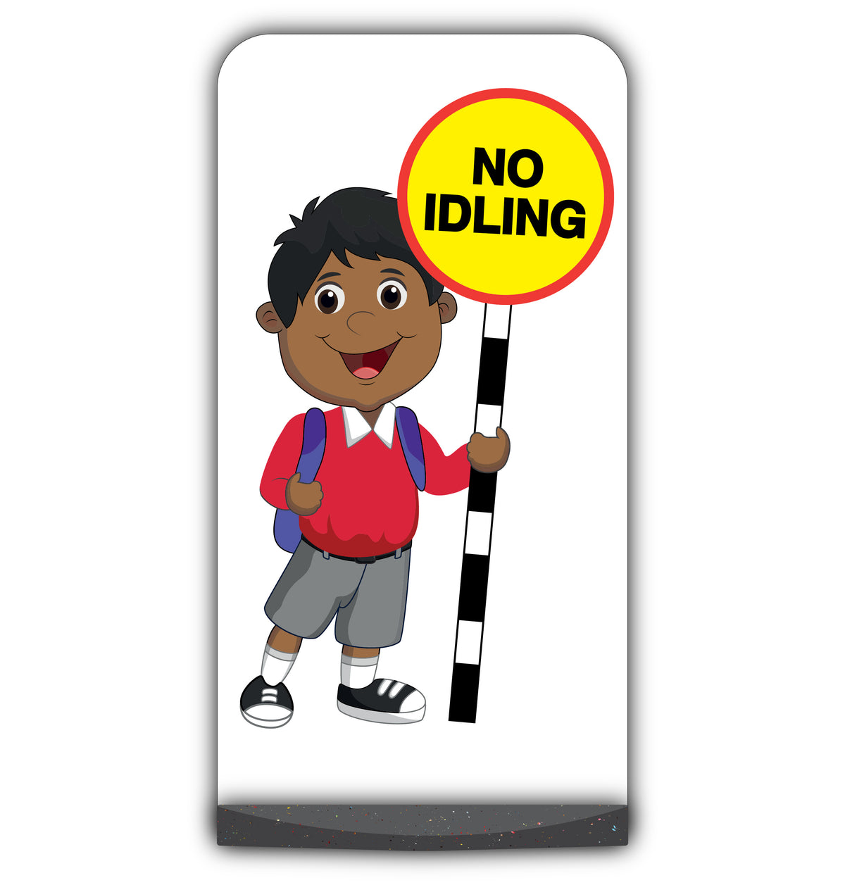 School Kid Flat Panel Pavement Sign – Kamal – No Idling – Red Uniform