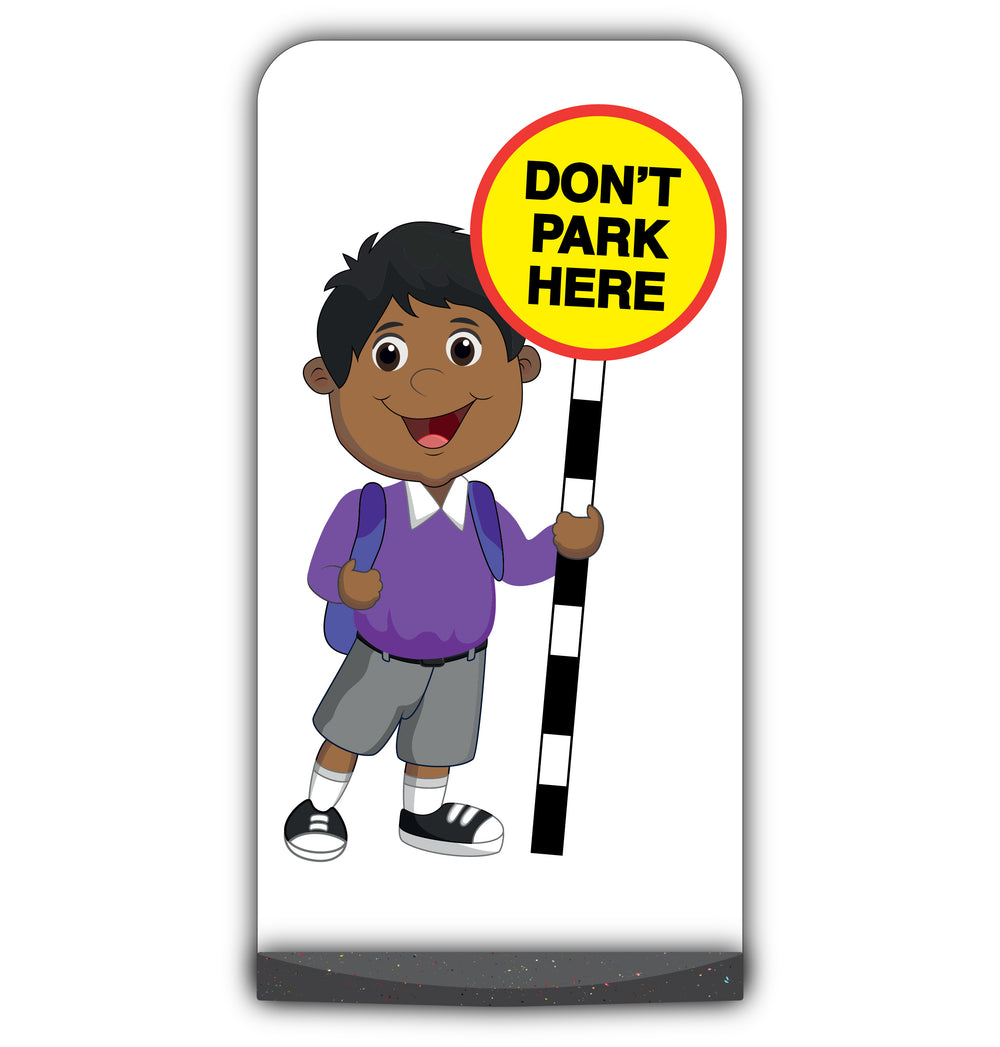 School Kid Flat Panel Pavement Sign – Kamal – Don’t Park Here – Purple Uniform