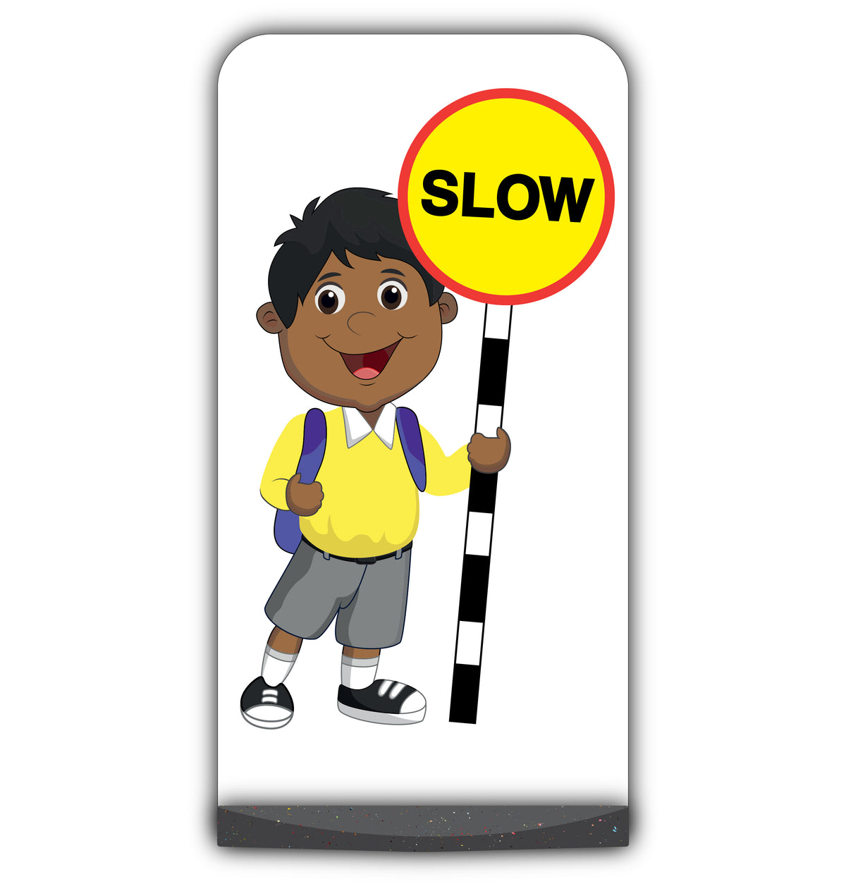School Kid Flat Panel Pavement Sign – Kamal – Slow – Yellow Uniform