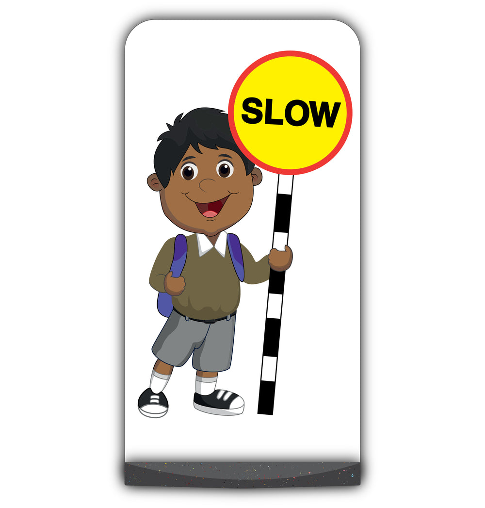 School Kid Flat Panel Pavement Sign – Kamal – Slow – Brown Uniform