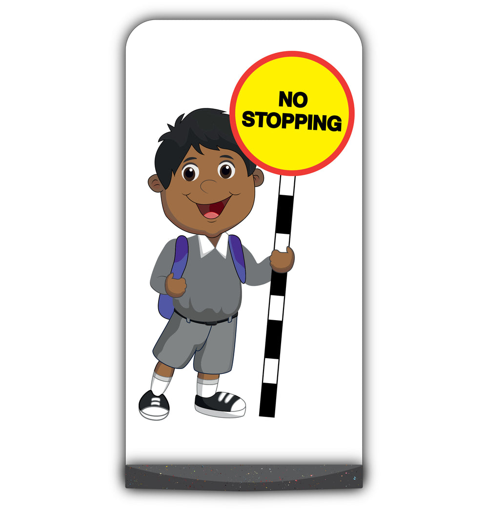 School Kid Flat Panel Pavement Sign – Kamal – No Stopping – Grey Uniform