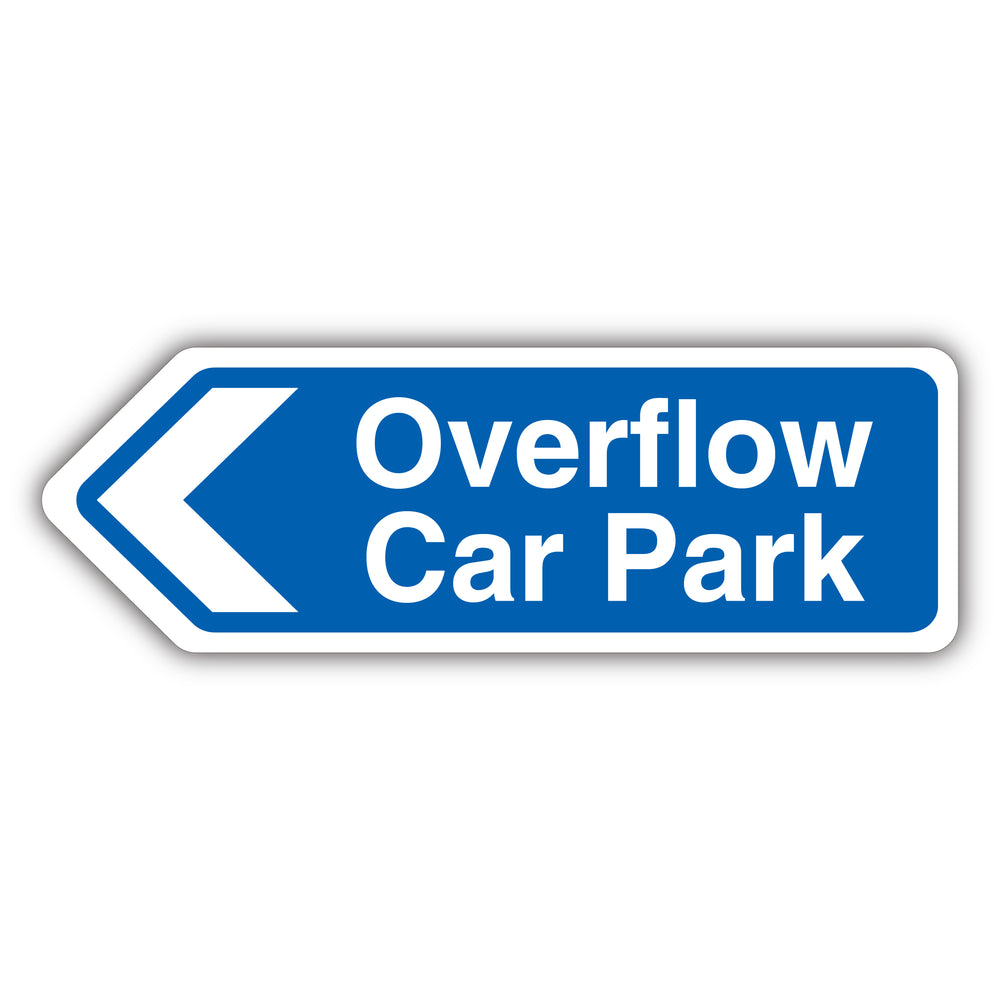Overflow Car Park Arrow Left – Blue Landscape – Shaped Sign