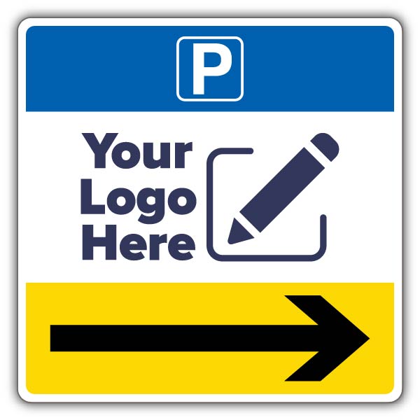 Parking Icon Yellow/Black Arrow Right Square Sign – Large Add Your Logo