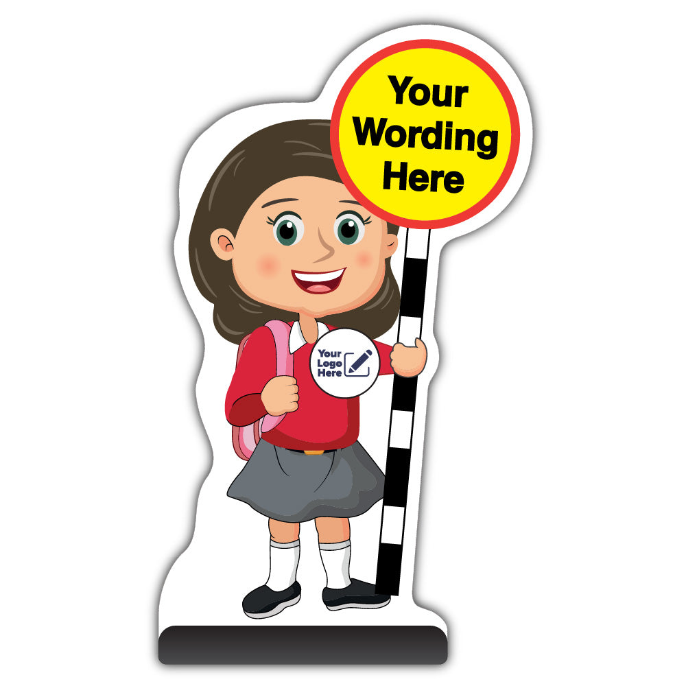Custom Kid Cut Out Pavement Sign – Mollie – Red Uniform – Add Your Logo