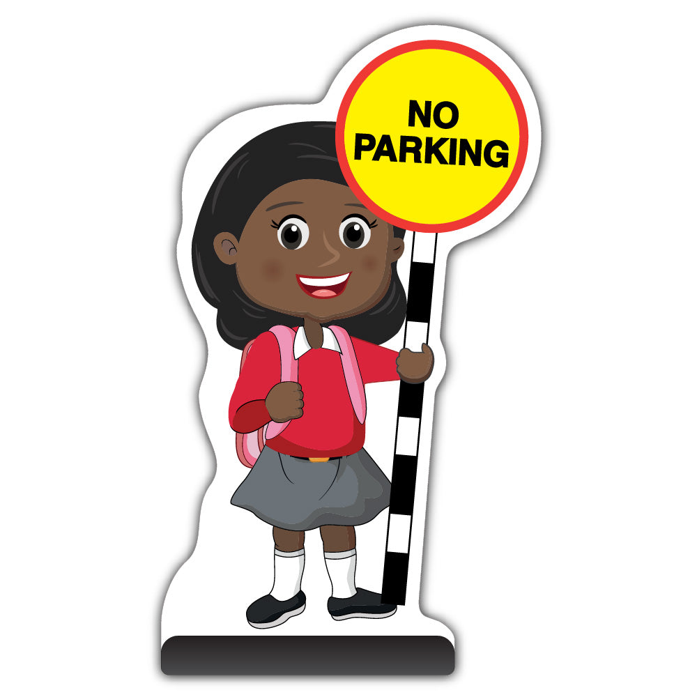 School Kid Cut Out Pavement Sign – Naomi – No Parking – Red Uniform