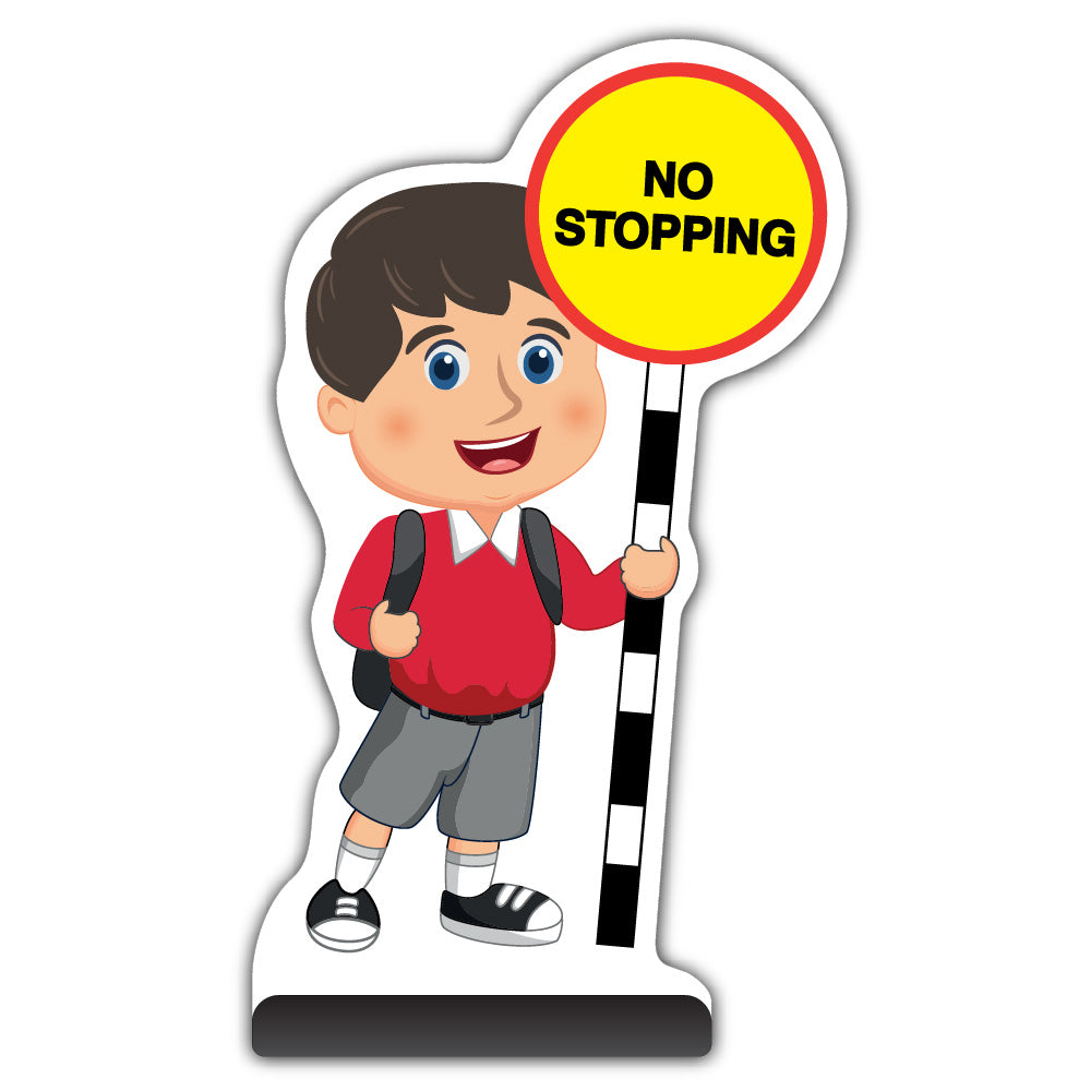 School Kid Cut Out Pavement Sign – Charlie – No Stopping – Red Uniform