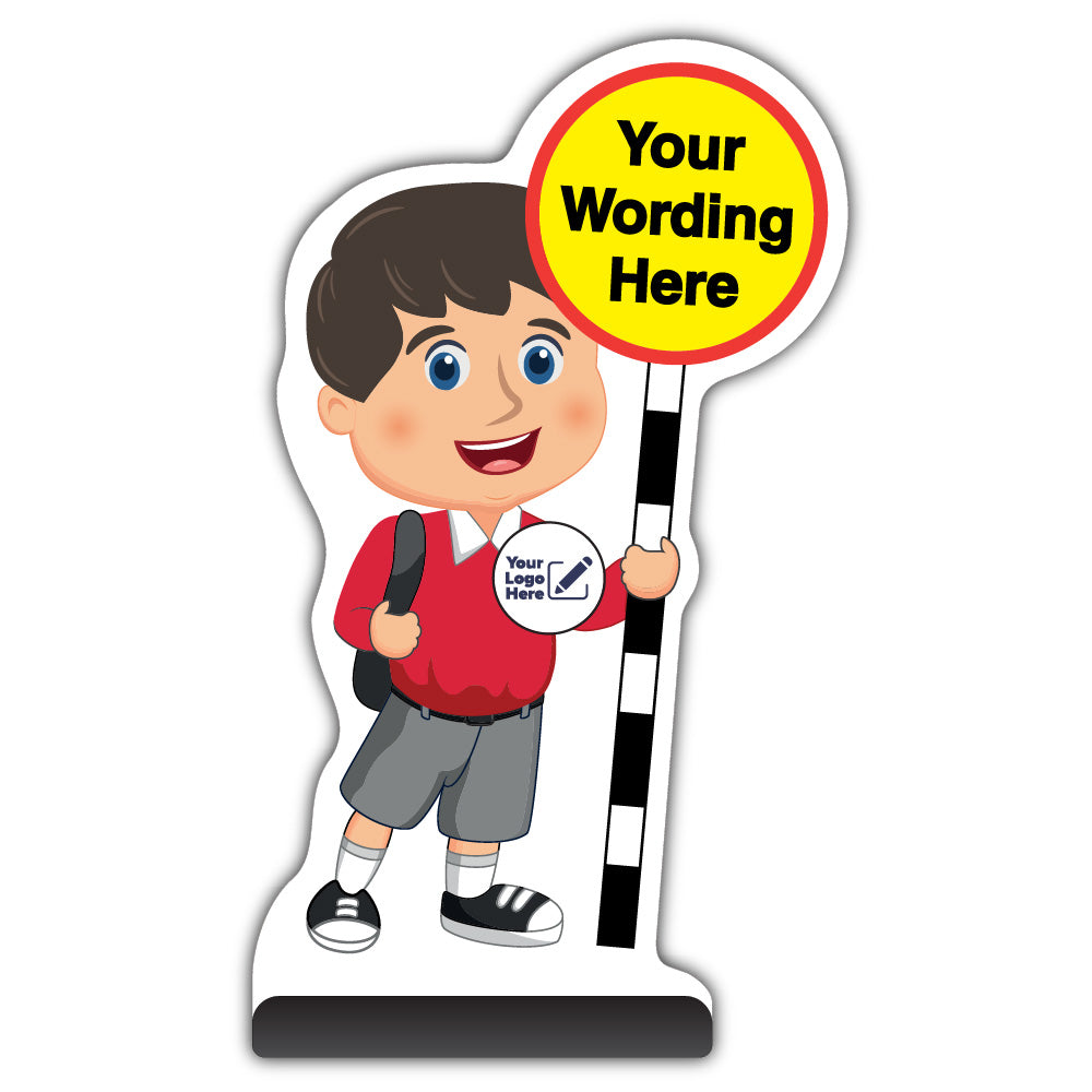 Custom Kid Cut Out Pavement Sign – Charlie – Red Uniform – Add Your Logo