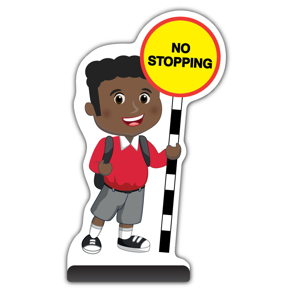 School Kid Cut Out Pavement Sign – Toby – No Stopping – Red Uniform