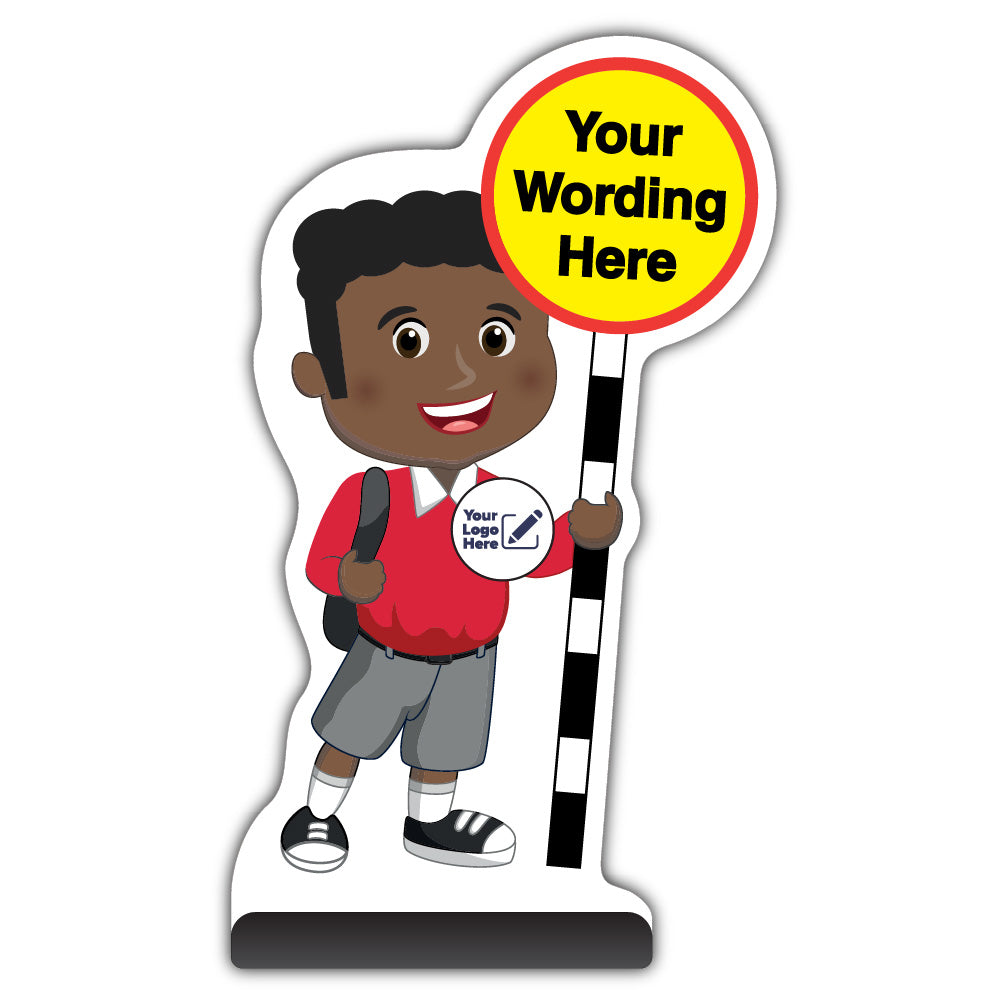 Custom Kid Cut Out Pavement Sign – Toby – Red Uniform – Add Your Logo