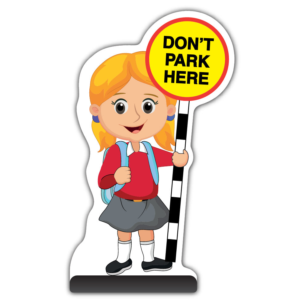 School Kid Cut Out Pavement Sign – Jess – Don’t Park Here – Red Uniform